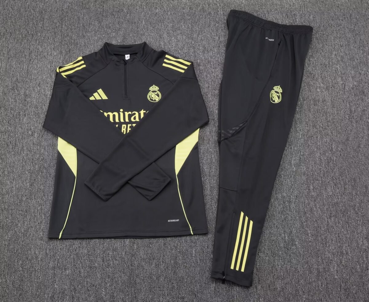 2025/2026 Real Madrid Half-Pull Training Suit Dark Gray Football Shirt Set - Image 7