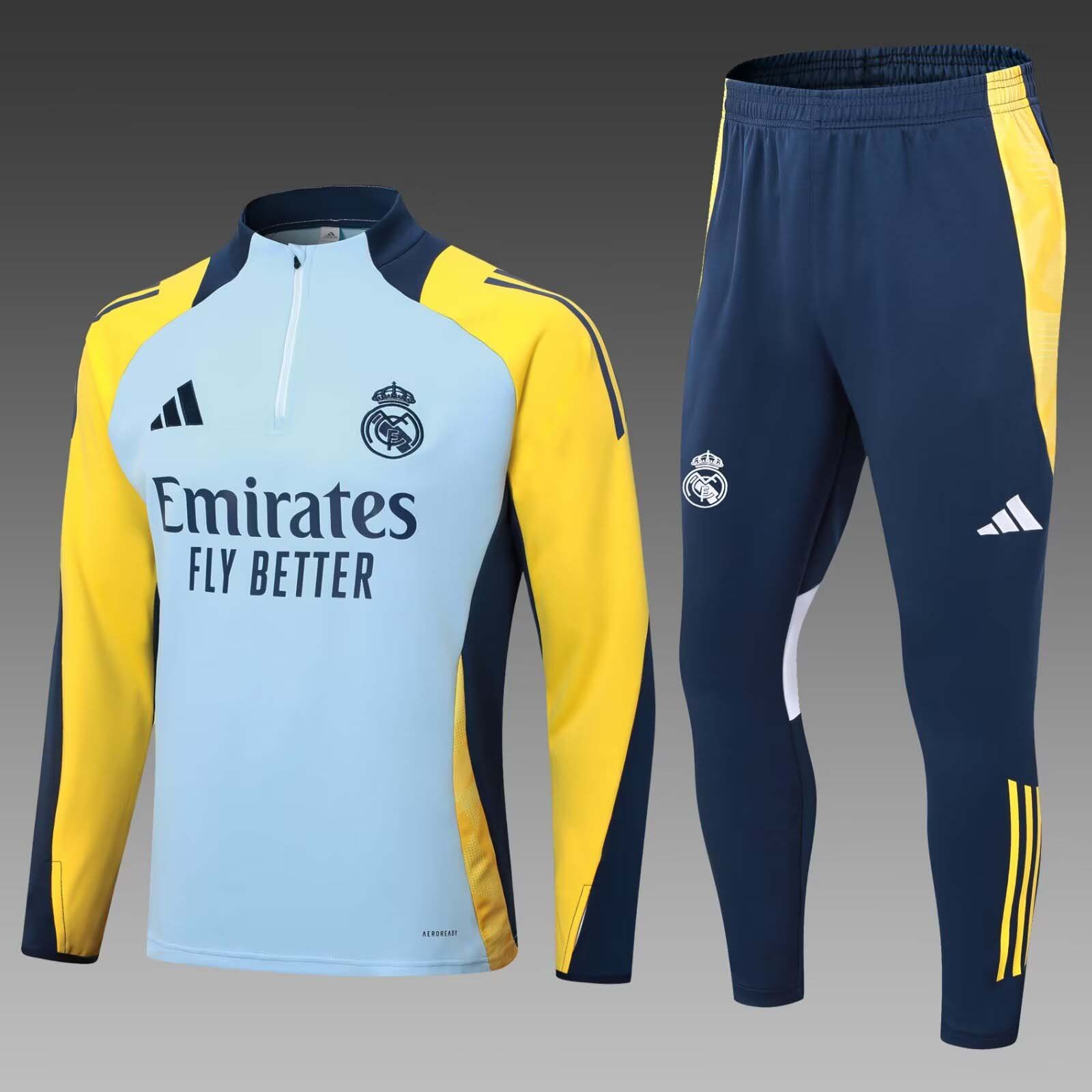 d0b301d444ac483fdb537494775c1bb0.jpg 2024/2025 Real Madrid Half-Pull Training Suit Baby blue Football Shirt Set - Image 1