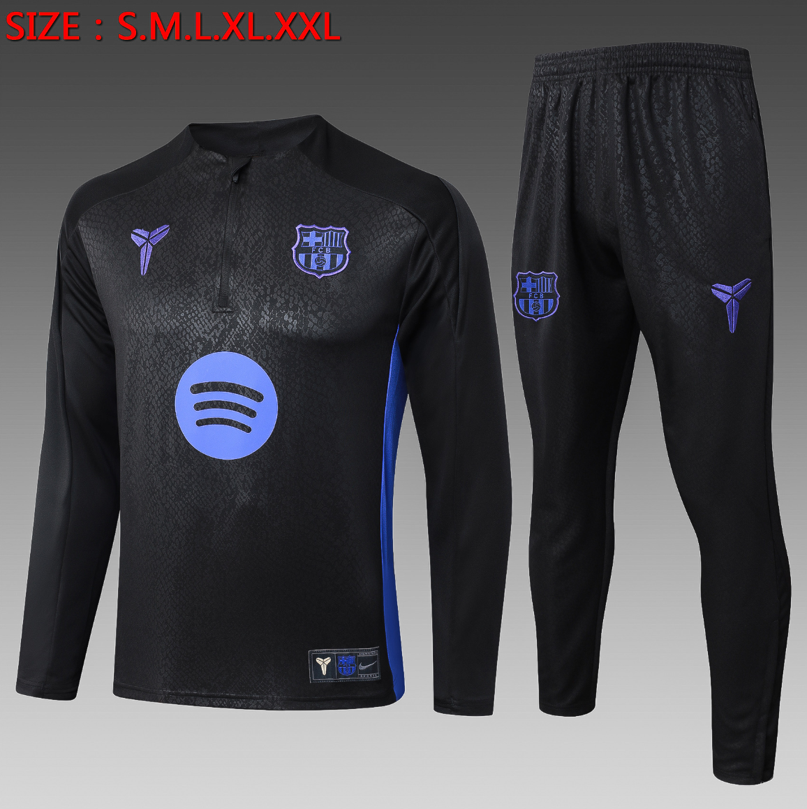 f929e9e6417c96c92111cb2a2cf5505d.png 2024/2025 Barcelona Half Zip Training Suit black Jersey Kit - Image 1