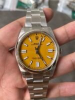 Rolex Oyster Perpetual 41mm Yellow Dial Smooth Bezel Oyster Bracelet(124300) DD3230 Movement - Image 2