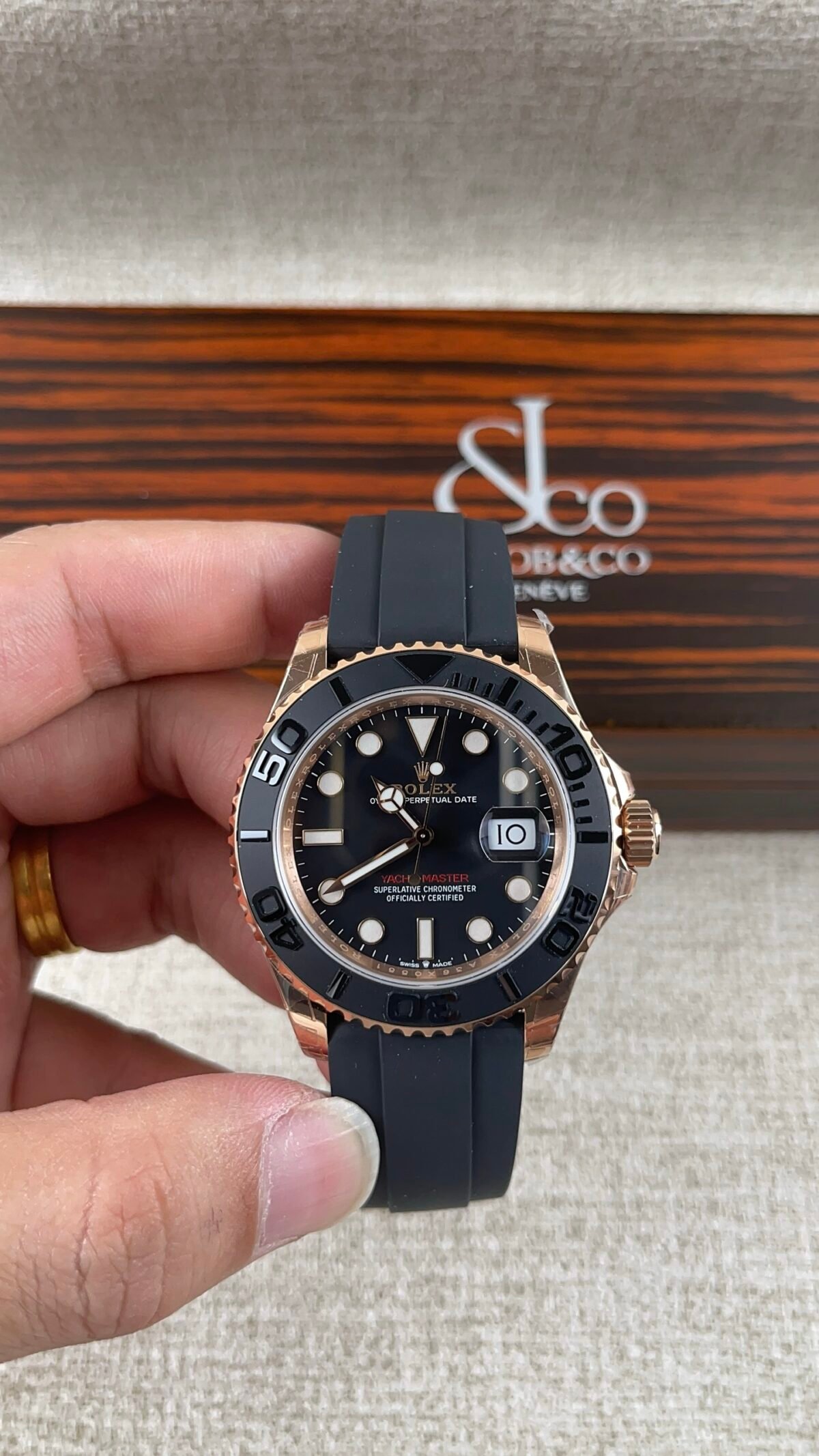 Rolex Yacht-Master 40mm Rose Gold Matte Black Dial Ceramic Bezel Oysterflex Strap (126655) DD3235 Movement - Image 3